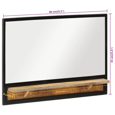 vidaXL Καθρέφτης με Ράφι 80x8x55 εκ. Γυαλί και Μασίφ Ξύλο Μάνγκο