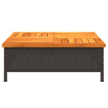 vidaXL Τραπέζι Κήπου Μαύρο 70x70x25cm από Ρατάν και Ξύλο Ακακίας 1 τεμ.