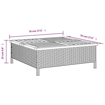 vidaXL Τραπέζι Κήπου Μαύρο 70x70x25cm από Ρατάν και Ξύλο Ακακίας 1 τεμ.