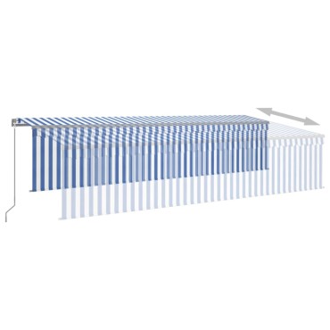 vidaXL Τέντα Συρόμενη Χειροκίνητη με Σκίαστρο & LED Μπλε/Λευκό 6x3 μ.