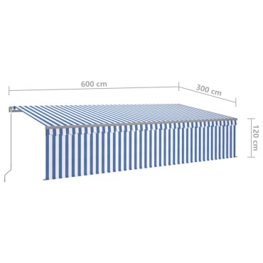 vidaXL Τέντα Συρόμενη Χειροκίνητη με Σκίαστρο & LED Μπλε/Λευκό 6x3 μ.