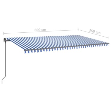 vidaXL Τέντα Συρόμενη Χειροκίνητη με LED Μπλε / Λευκό 6x3,5 μ.