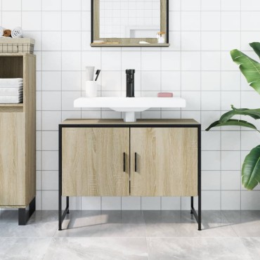 vidaXL Ντουλάπι Μπάνιου Νιπτήρα Sonoma Δρυς 80x33x60cm Επεξ. Ξύλο 1 τεμ.