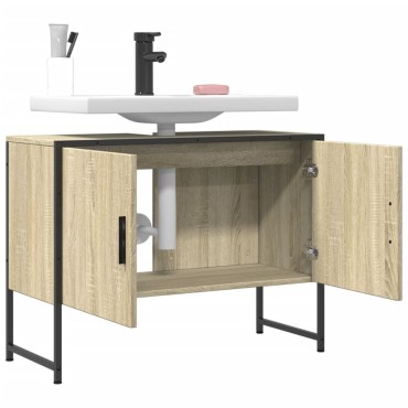 vidaXL Ντουλάπι Μπάνιου Νιπτήρα Sonoma Δρυς 80x33x60cm Επεξ. Ξύλο 1 τεμ.