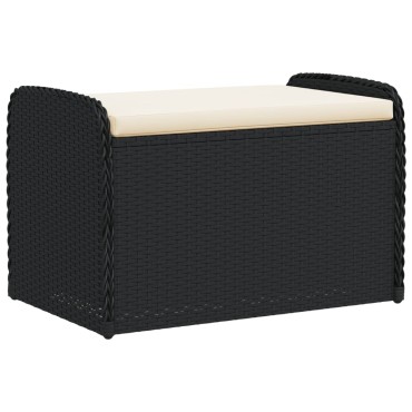 vidaXL Παγκάκι Αποθήκευσης Μαύρο 80x51x52cm Συνθετικό Ρατάν Μαξιλάρι 1 τεμ.