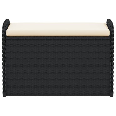 vidaXL Παγκάκι Αποθήκευσης Μαύρο 80x51x52cm Συνθετικό Ρατάν Μαξιλάρι 1 τεμ.