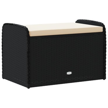 vidaXL Παγκάκι Αποθήκευσης Μαύρο 80x51x52cm Συνθετικό Ρατάν Μαξιλάρι 1 τεμ.