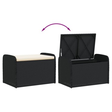 vidaXL Παγκάκι Αποθήκευσης Μαύρο 80x51x52cm Συνθετικό Ρατάν Μαξιλάρι 1 τεμ.