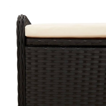 vidaXL Παγκάκι Αποθήκευσης Μαύρο 80x51x52cm Συνθετικό Ρατάν Μαξιλάρι 1 τεμ.
