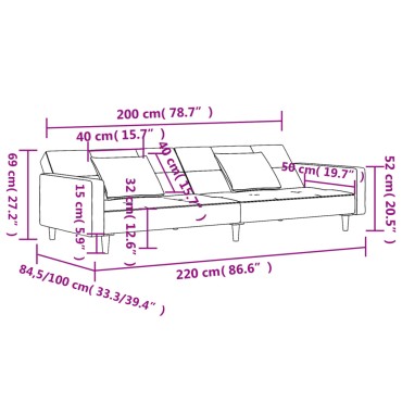 vidaXL Καναπές Κρεβάτι Διθέσιος Κίτρινος Βελούδινος με 2 Μαξιλάρια 220x84,5x69cm 1 τεμ.