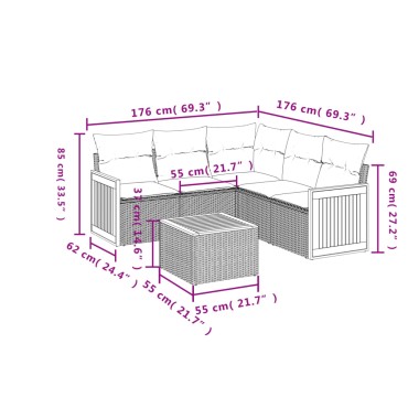 vidaXL Σαλόνι Κήπου 6 τεμ. από Γκρι Συνθετικό Ρατάν με Μαξιλάρια 55x55cm