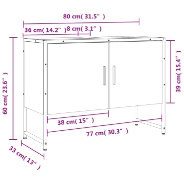 vidaXL Ντουλάπι Μπάνιου Νιπτήρα Μαύρο 80x33x60cm Επεξ. Ξύλο 1 τεμ.