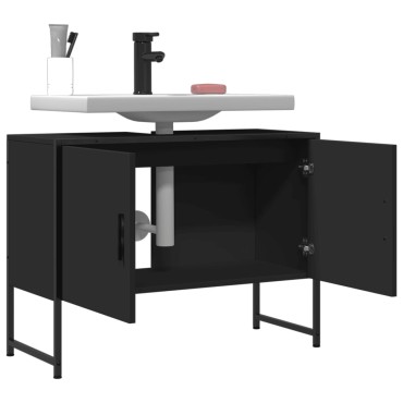 vidaXL Ντουλάπι Μπάνιου Νιπτήρα Μαύρο 80x33x60cm Επεξ. Ξύλο 1 τεμ.