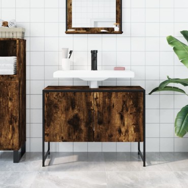 vidaXL Ντουλάπι Μπάνιου Νιπτήρα Καπνιστή Δρυς 80x33x60cm Επεξ. Ξύλο 1 τεμ.