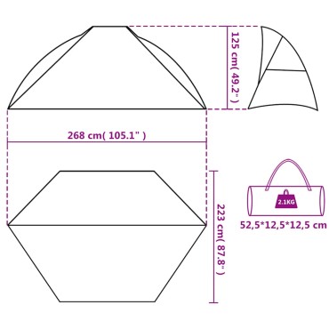 vidaXL Σκηνή Παραλίας Πράσινο Θάλασσας 268x223x125εκ. Πολυεστέρας 185T