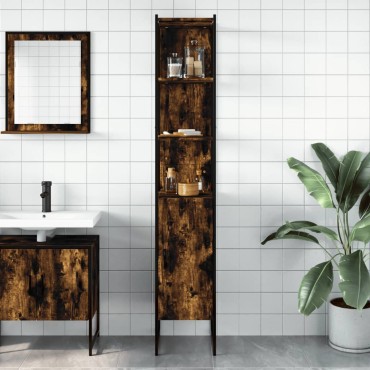 vidaXL Ντουλάπι Μπάνιου Καπνιστή Δρυς 33x33x185,5cm Επεξεργ. Ξύλο 1 τεμ.