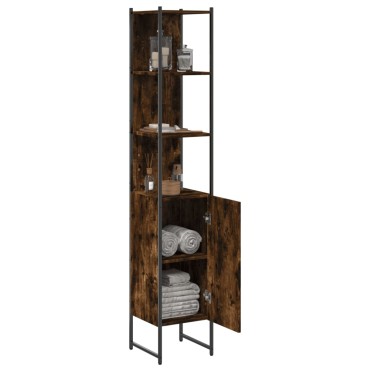 vidaXL Ντουλάπι Μπάνιου Καπνιστή Δρυς 33x33x185,5cm Επεξεργ. Ξύλο 1 τεμ.