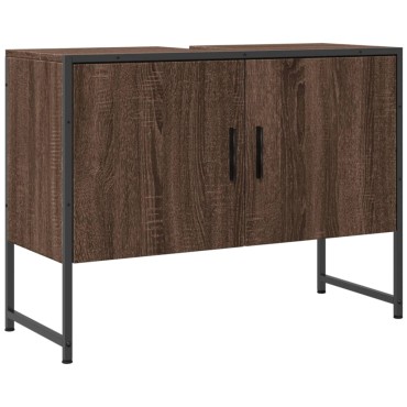 vidaXL Ντουλάπι Μπάνιου Νιπτήρα Καφέ Δρυς 80x33x60cm Επεξ. Ξύλο 1 τεμ.