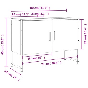 vidaXL Ντουλάπι Μπάνιου Νιπτήρα Καφέ Δρυς 80x33x60cm Επεξ. Ξύλο 1 τεμ.