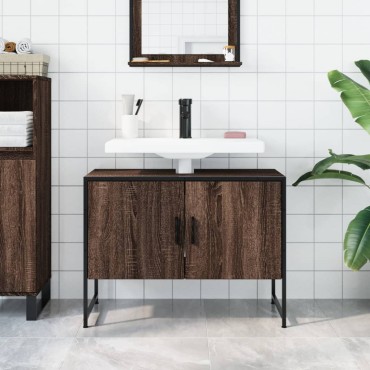 vidaXL Ντουλάπι Μπάνιου Νιπτήρα Καφέ Δρυς 80x33x60cm Επεξ. Ξύλο 1 τεμ.