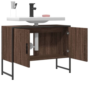 vidaXL Ντουλάπι Μπάνιου Νιπτήρα Καφέ Δρυς 80x33x60cm Επεξ. Ξύλο 1 τεμ.