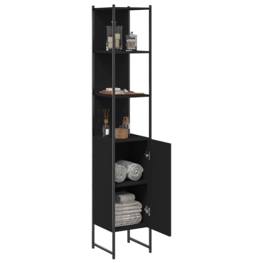 vidaXL Ντουλάπι Μπάνιου Μαύρο 33x33x185,5cm Επεξεργασμένο Ξύλο 1 τεμ.
