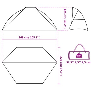vidaXL Σκηνή Παραλίας Γκρι 268x223x125 εκ. Πολυεστέρας 185T