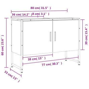 vidaXL Ντουλάπι Μπάνιου Νιπτήρα Γκρι Sonoma 80x33x60cm Επεξ. Ξύλο 1 τεμ.