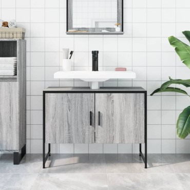 vidaXL Ντουλάπι Μπάνιου Νιπτήρα Γκρι Sonoma 80x33x60cm Επεξ. Ξύλο 1 τεμ.