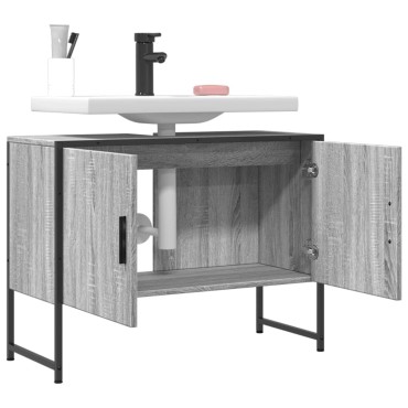 vidaXL Ντουλάπι Μπάνιου Νιπτήρα Γκρι Sonoma 80x33x60cm Επεξ. Ξύλο 1 τεμ.