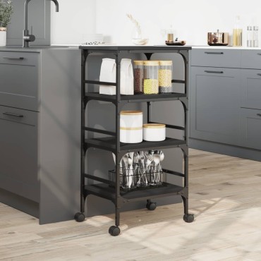 vidaXL Τρόλεϊ Κουζίνας Μαύρο 45x35x89,5cm από Επεξεργασμένο Ξύλο 1 τεμ.