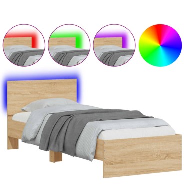 vidaXL Πλαίσιο Κρεβατιού με Κεφαλάρι/LED Sonoma δρυς 90x190cm 1 τεμ. - Μονό