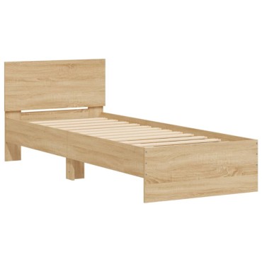vidaXL Πλαίσιο Κρεβατιού με Κεφαλάρι/LED Sonoma δρυς 90x190cm 1 τεμ. - Μονό
