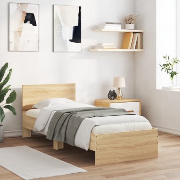 vidaXL Πλαίσιο Κρεβατιού με Κεφαλάρι/LED Sonoma δρυς 90x190cm 1 τεμ. - Μονό