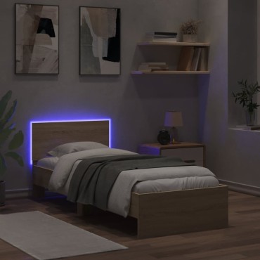 vidaXL Πλαίσιο Κρεβατιού με Κεφαλάρι/LED Sonoma δρυς 90x190cm 1 τεμ. - Μονό