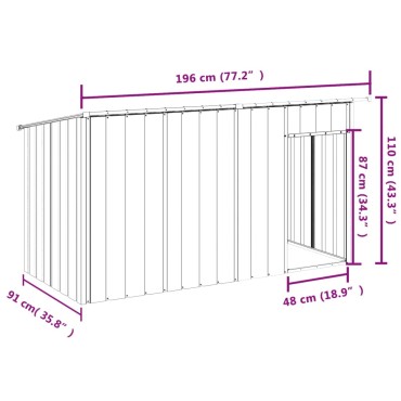 vidaXL Σπιτάκι Σκύλου με Οροφή Ανθρακί 196x91x110 εκ Γαλβαν. Χάλυβας