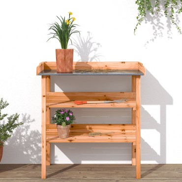 vidaXL Τραπέζι Φυτών με Ράφια Καφέ 78x38x82,5εκ. από Μασίφ Ξύλο Ελάτης