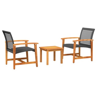 vidaXL Σετ Επίπλων Bistro 3 τεμ. Μαύρο Συνθετικό Ρατάν / Ξύλο Ακακίας 53x48cm  Τριθέσιος