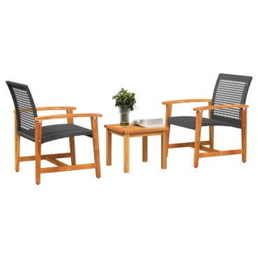 vidaXL Σετ Επίπλων Bistro 3 τεμ. Μαύρο Συνθετικό Ρατάν / Ξύλο Ακακίας 53x48cm  Τριθέσιος