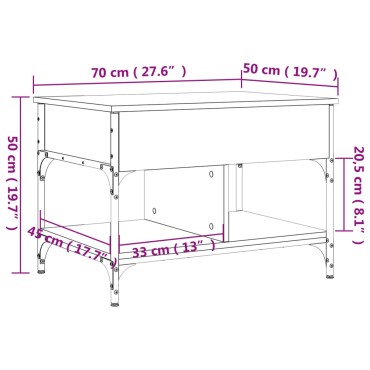 vidaXL Τραπεζάκι Σαλονιού Καφέ Δρυς 70x50x50cm Επεξ. Ξύλο/Μέταλλο 1 τεμ.