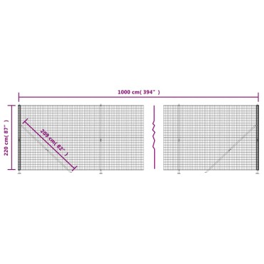 vidaXL Συρματόπλεγμα Περίφραξης Ανθρακί 2,2x10 μ. με Βάσεις Φλάντζα
