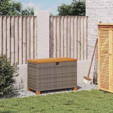 vidaXL Κουτί Αποθ. Κήπου Γκρι 80x40x48cm Συνθ. Ρατάν/Μασίφ Ακακία