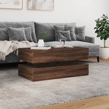 vidaXL Τραπεζάκι Σαλονιού με LED Καφέ Δρυς 90x50x40cm 1 τεμ.