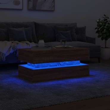 vidaXL Τραπεζάκι Σαλονιού με LED Καφέ Δρυς 90x50x40cm 1 τεμ.