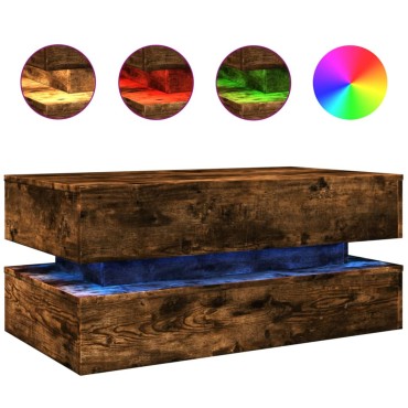 vidaXL Τραπεζάκι Σαλονιού με LED Καπνιστή Δρυς 90x50x40cm 1 τεμ.