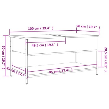 vidaXL Τραπεζάκι Σαλονιού Γκρι Sonoma 100x50x50cm Επεξ. Ξύλο/Μέταλλο 1 τεμ.