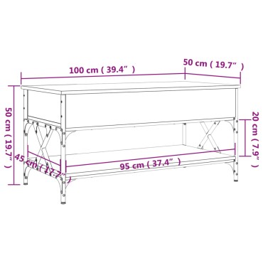 vidaXL Τραπεζάκι Σαλονιού Μαύρο 100x50x50cm Επεξ. Ξύλο & Μέταλλο 1 τεμ.