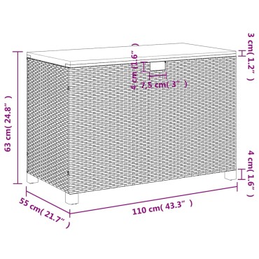vidaXL Κουτί Αποθ. Κήπου Γκρι 110x55x63cm Συνθ. Ρατάν/Μασίφ Ακακία