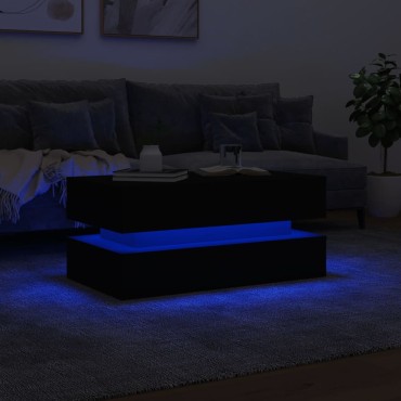 vidaXL Τραπεζάκι Σαλονιού με LED Μαύρο 90x50x40cm 1 τεμ.