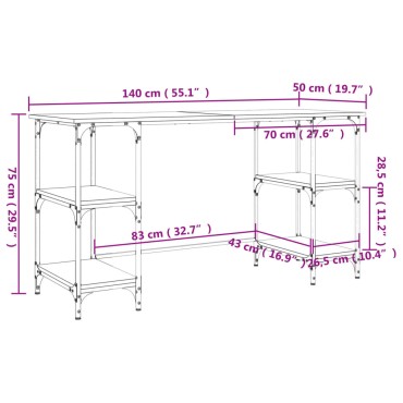 vidaXL Γραφείο Καφέ Δρυς 140x50x75cm Μέταλλο & Επεξεργασμένο Ξύλο 1 τεμ.